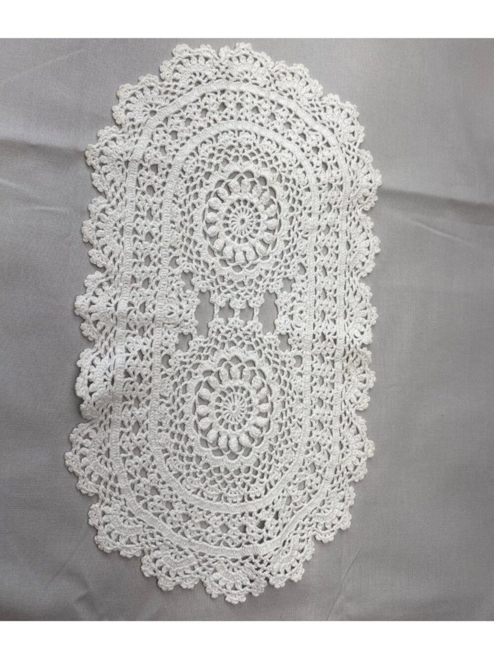 Handmade White Crochet Oval Doily Lace Table Placemat 7"x12" Elegant Floral Desi